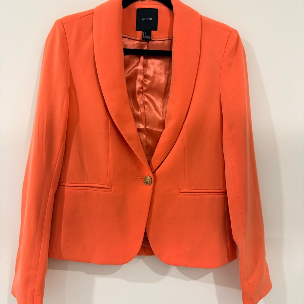 Forever 21 Orange Tailored Blazer Size L Stretch Lined (Cd48)